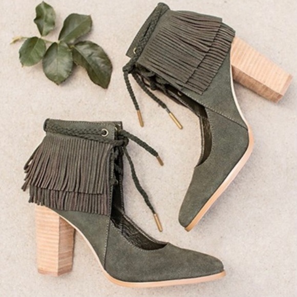fringe chunky heels